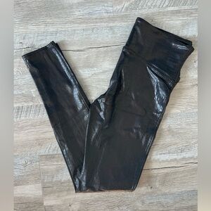 Spanx Faux Leather Croc Leggings Dark Brown  Size Lg